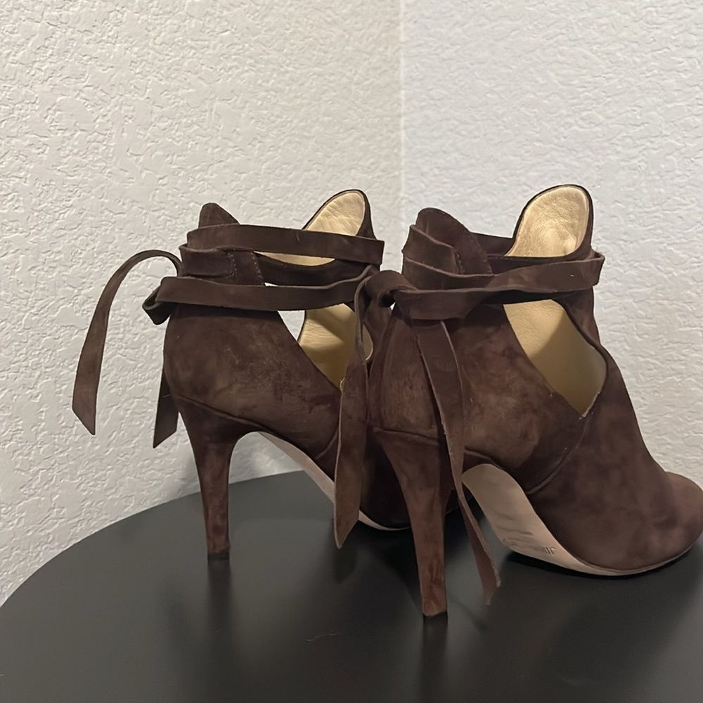 JIMMY CHOO Marina Tie Strap Brown Suede Booties, Size 36.5 (US- 6) - Picture 6 of 11